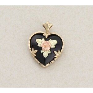 Pendant Only 10K Black Hills Gold Onyx Heart Pendant 7/8" x 5/8"